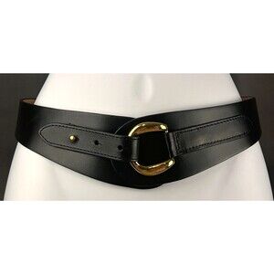 Rachel Pally Black Leather Statement Belt Gold Buckle Size XS NEW